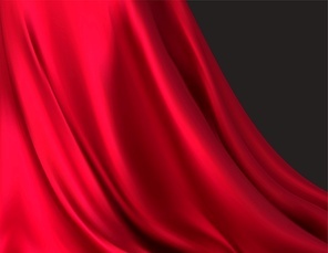 Background of luxurious red fabric or liquid wave or wavy folds of silk texture of satin velvet material, luxurious background or elegant wallpaper. Vector illustration EPS10
