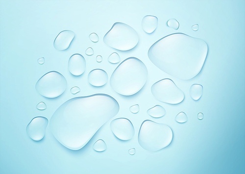 Realistic drops of pure water on a blue background. The real effect of transparency. Vector illustration EPS10