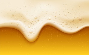 Realistic beer foam with bubbles. Beer glass with a cold drink. Background for bar design, oktoberfest flyers. Vector illustration EPS10
