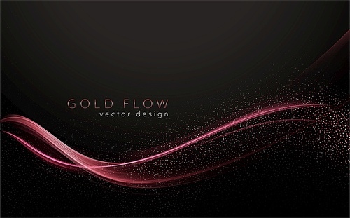 Abstract shiny color rose gold wave design element on dark background. Fashion motion flow design for voucher, website and advertising design. Golden silk ribbon for cosmetic gift voucher