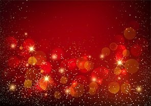 Holiday Abstract shiny color gold bokeh design element and glitter effect on red background. For website, greeting, discount voucher, greeting and poster design