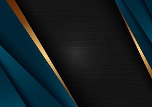 Abstract template dark blue luxury premium on black background with geometric triangles pattern and golden striped lines. Vector illustration