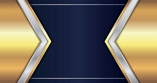 Abstract Gold and Silver Metallic Geometric Triangle Header on Blue Background. Luxury Style. Vector Illustration