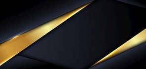 Abstract banner design template modern luxury blue and gold triangle overlapping layer on dark and shadow background. Vector illustration