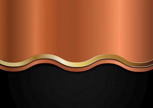 Abstract copper and golden wave line stripes on black background. Luxury style. Vector illustration