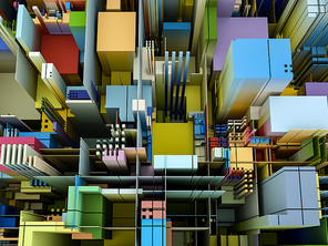 Displacement Worlds series. 3D rendering of abstract technological pattern on the subject of science, modern technology and education.