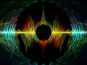 Wave Function series. Background composition of  colored sine vibrations, light and fractal elements on the subject of sound equalizer, music spectrum and  quantum probability