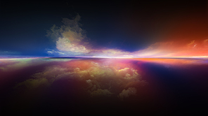 Alien landscape. Perspective Paint series. Creative arrangement of clouds, colors, lights and horizon line to serve as backdrop for projects on illustration, painting, creativity and imagination