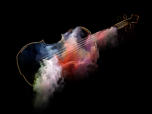 Music Dream series. Design made of violin and abstract colorful paint to serve as backdrop for projects related to musical instruments, melody, sound, performance arts and creativity