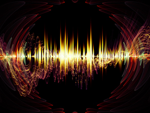Wave Function series. Backdrop composed of colored sine vibrations, light and fractal elements and suitable for use in the projects on sound equalizer, music spectrum and  quantum probability