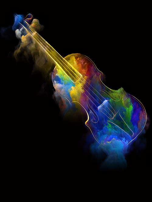 Violin lines and colorful nebula paint illustration on the subject of music, song and performance arts. Violin Dreams series.