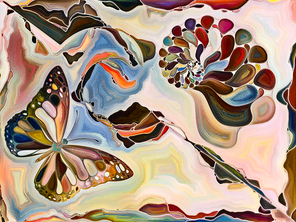 Inner Texture series. Arrangement of digital watercolor design with seashells and butterflies on the subject of art, Nature and creativity