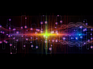 Color Oscillation. Optical Flow series. Interplay of color lines and lights isolated on black background for technology, design and education