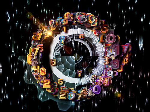 Numbers in Space series. Circular background design made of digits and fractal patters on the subject of science and technology
