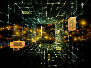 Rectangular three dimensional geometry structure in space. Illustration on the subject of technology, science, education and research.