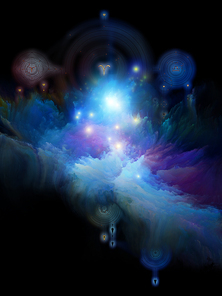 Math of Destiny. Platonic Space series. Abstract fractal nebula and mystic signs on subject of inner Self, astrology, the occult, witchcraft, magic and its symbols.