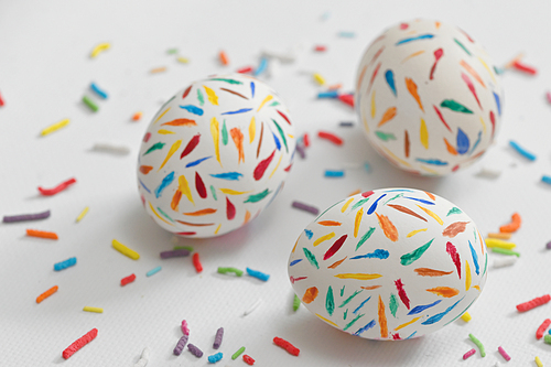 Painted Sprinkle Easter Eggs on white table