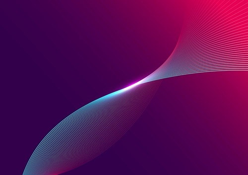 Abstract blue curved line with light on purple and pink gradient background, Communication technology futuristic concept. Vector illustration