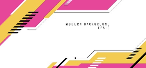 Banner web design template pink and yellow geometric design on white background. Vector illustration