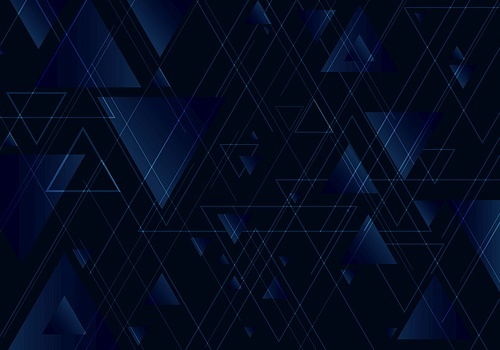 Abstract blue triangles shape and lines on black background for business technology style. Geometric design element for elegant with copy space. Vector illustration