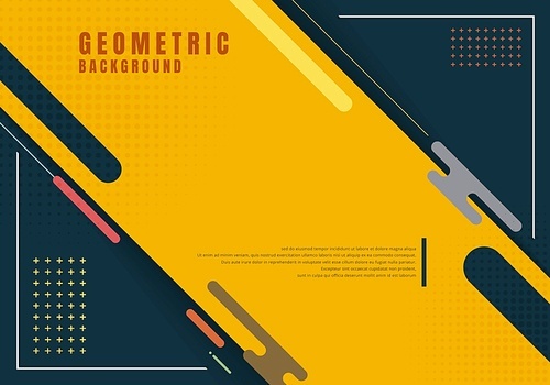 Template presentation abstract geometric rounded line element design with halftone effect decoration yellow background. Vector illustration