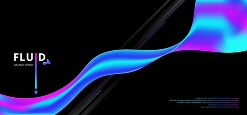 Abstract fluid gradient shape flowing on black background with space for your text. Vector illustration