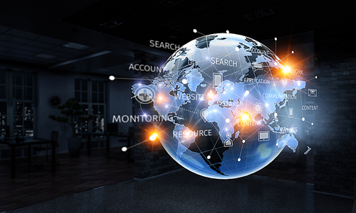 Background conceptual image with media world map. 3d rendering