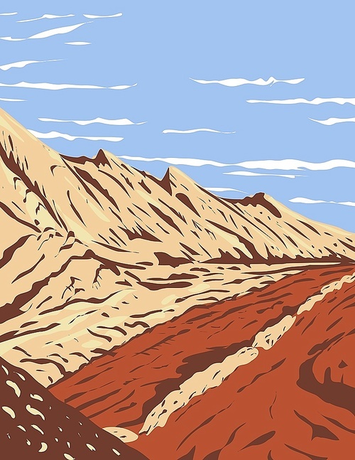 WPA Poster Art of the Jurassic Navajo Sandstone in San Rafael Reef located in Glen Canyon National Recreation Area, Utah done in works project administration style or federal art project style.