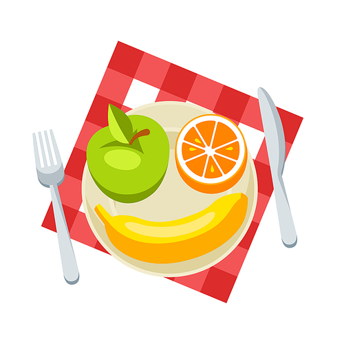 Breakfast illustration. Healthy food fruits on plate. Concept for cafes, restaurants and hotels.
