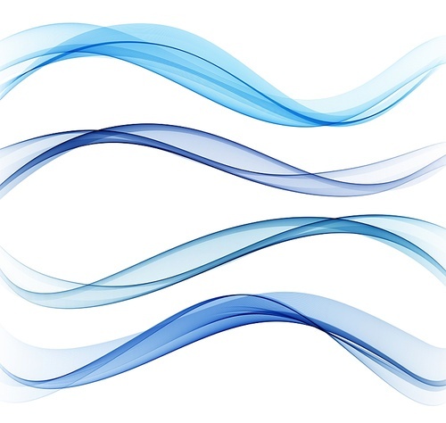 Vector set of blue color abstract wave design element. Abstract background, blue color flow waved lines for brochure, website, flyer design. Transparent smooth wave.