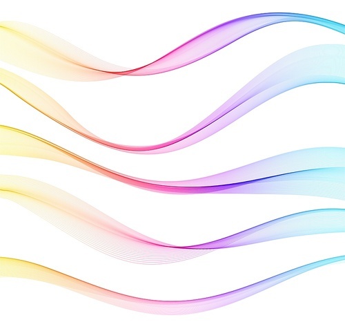 Vector set of colorful wavy lines. Abstract shiny spectrum multicolor wave design element on white background. Gologram, rainbow color