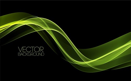 Vector Abstract shiny color green wave design element on dark background. Science or technology design