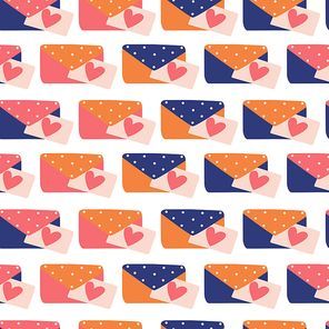 Seamless pattern with big collection of love letters and symbols for Happy Valentine's day. Colorful flat illustration.
