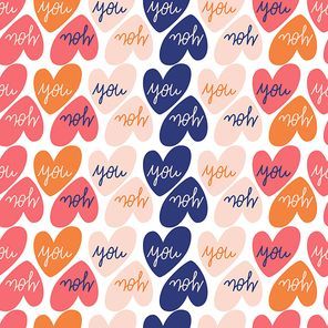 Seamless pattern with big collection of love objects and symbols for Happy Valentine's day. Colorful flat illustration.
