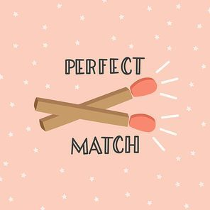 Happy Valentine's day card with matches and typographic message. Colorful flat illustration.