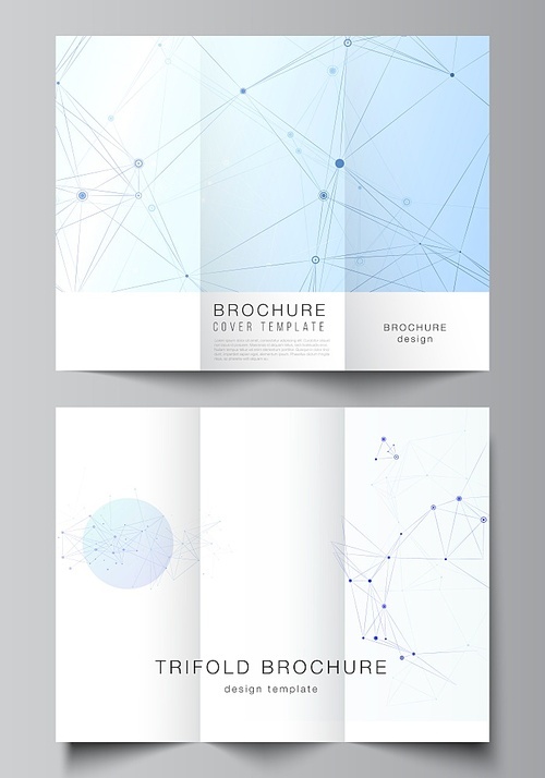 Vector layouts of covers design templates for trifold brochure, flyer layout, magazine, book design, brochure cover, advertising mockups. Blue medical background with connecting lines and dots, plexus.