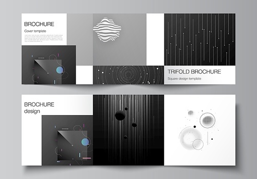 Vector layout of square format covers design templates for trifold brochure, flyer, magazine, cover design, book design, brochure cover. Tech science future background, space astronomy concept