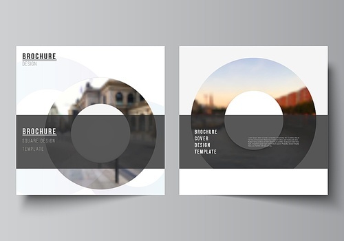 Vector layout of two square format covers templates for brochure, flyer, magazine, cover design, book design, brochure cover. Background template with rounds, circles for IT, technology. Minimal style.