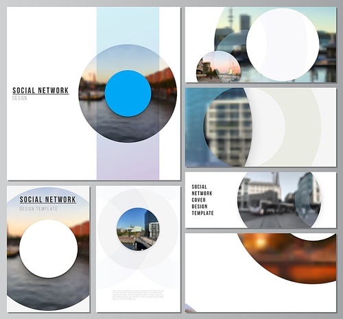 Vector layouts of modern social network mockups for cover design, website design, website backgrounds or advertising mockups. Background template with rounds, circles for IT, technology. Minimal style.