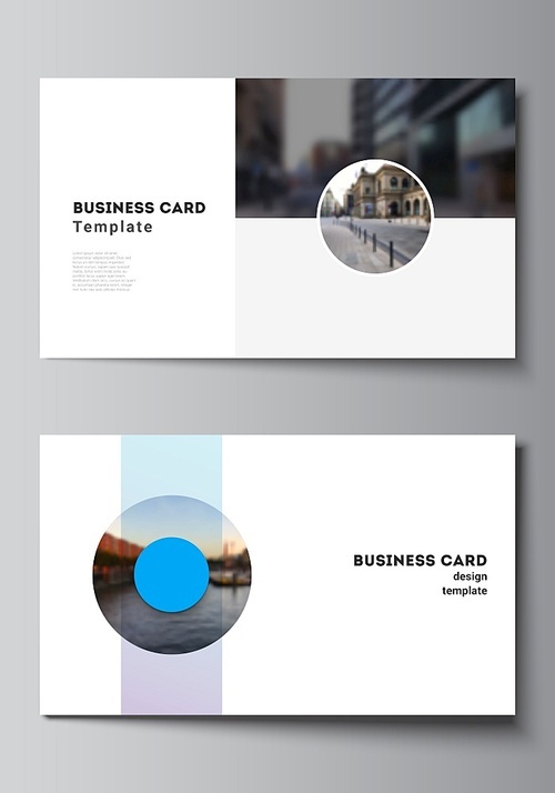 Vector layout of two creative business cards design templates, horizontal template vector design. Background template with rounds, circles for IT, technology. Minimal style