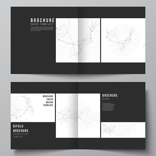 Vector layout of two covers templates for square bifold brochure, flyer, magazine, cover design, book design, brochure cover. Gray technology background with connecting lines and dots. Network concept.