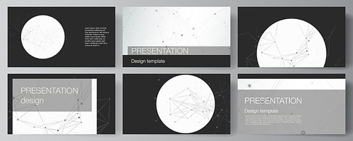 Vector layout of presentation slides design business templates, template for presentation brochure, brochure cover, report. Gray technology background with connecting lines and dots. Network concept