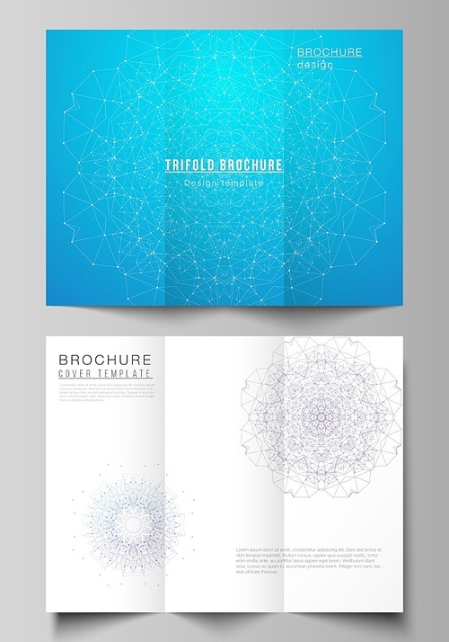The minimal vector illustration layouts. Modern creative covers design templates for trifold brochure or flyer. Big Data Visualization, geometric communication background with connected lines and dots