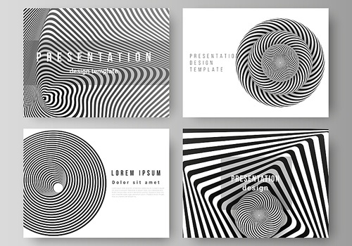 The minimalistic abstract vector layout of the presentation slides design business templates. Abstract 3D geometrical background with optical illusion black and white design pattern