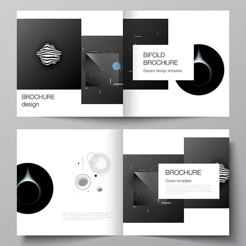 Vector layout of two covers templates for square design bifold brochure, flyer, magazine, cover design, book design, brochure cover. Tech science future background, space astronomy concept