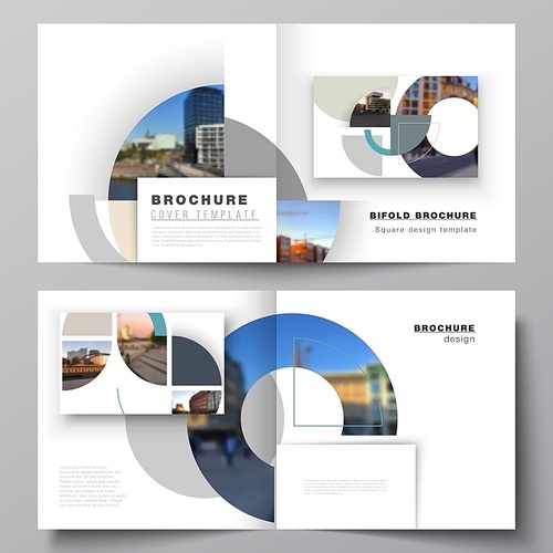Vector layout of two covers templates for square design bifold brochure, flyer, cover design, book, brochure cover. Background with abstract circle round banners. Corporate business concept template