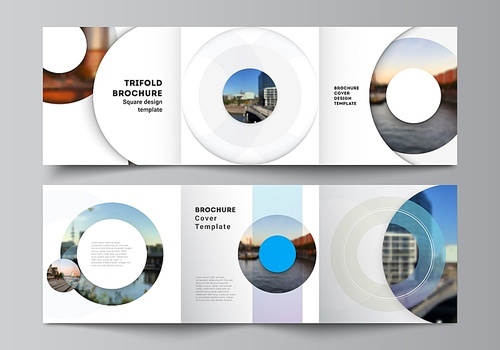 Vector layout of square covers templates for trifold brochure, flyer, magazine, cover design, book design, brochure cover. Background template with rounds, circles for IT, technology in minimal style