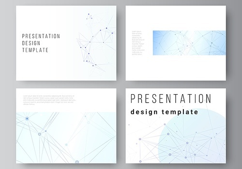 Vector layout of presentation slides design business templates, multipurpose template for presentation brochure, brochure cover, report. Blue medical background with connecting lines and dots, plexus