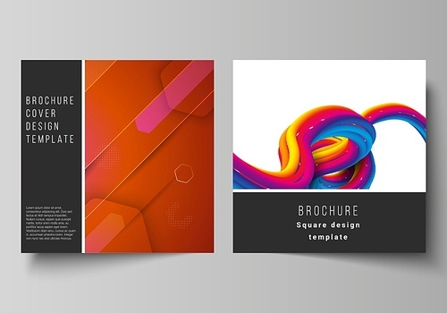 Minimal vector illustration layout of two square format covers design templates for brochure, flyer, magazine. Futuristic technology design, colorful backgrounds with fluid gradient shapes composition.