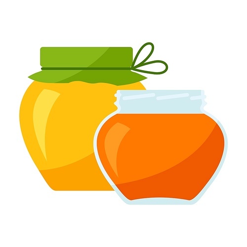 Illustration of jars with honey. Image or icon for food or production.